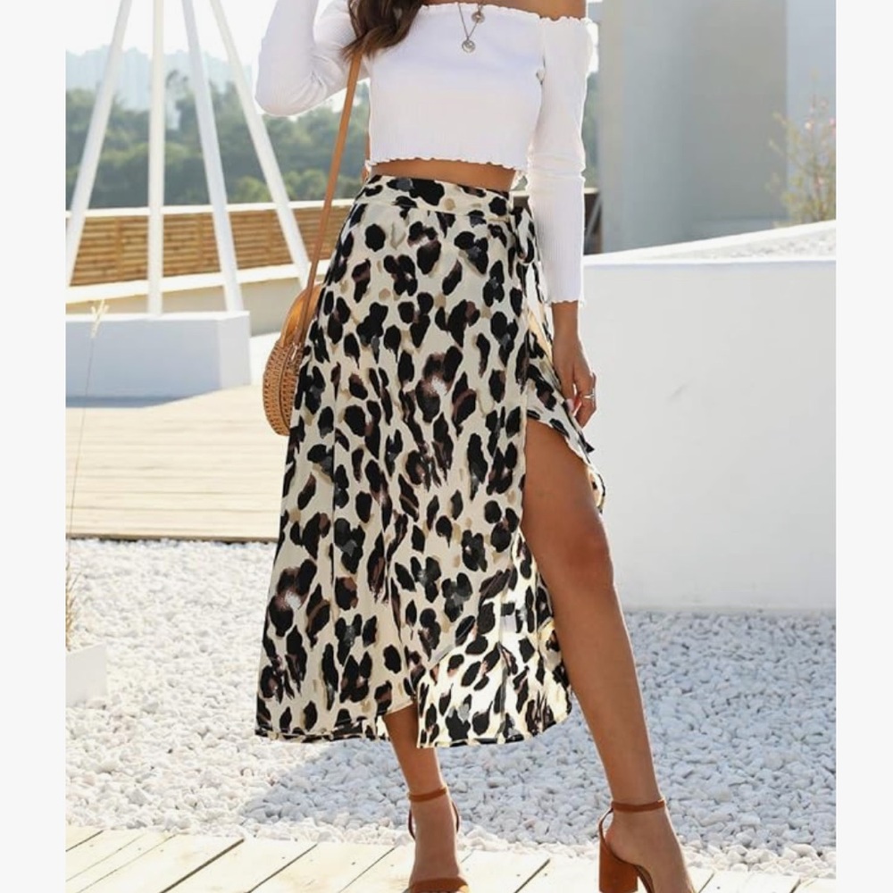 Cheetah print wrap skirt large women midi adjustable tie